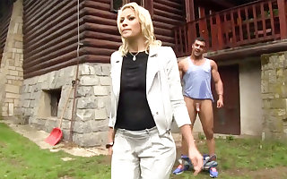 Hardcore outdoors sex with a half-naked Euro hottie